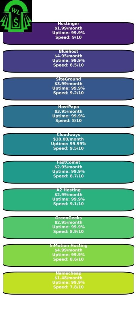 Comparison flowchart of hosting packages from top providers like Hostinger, SiteGround, A2 Hosting, and Namecheap